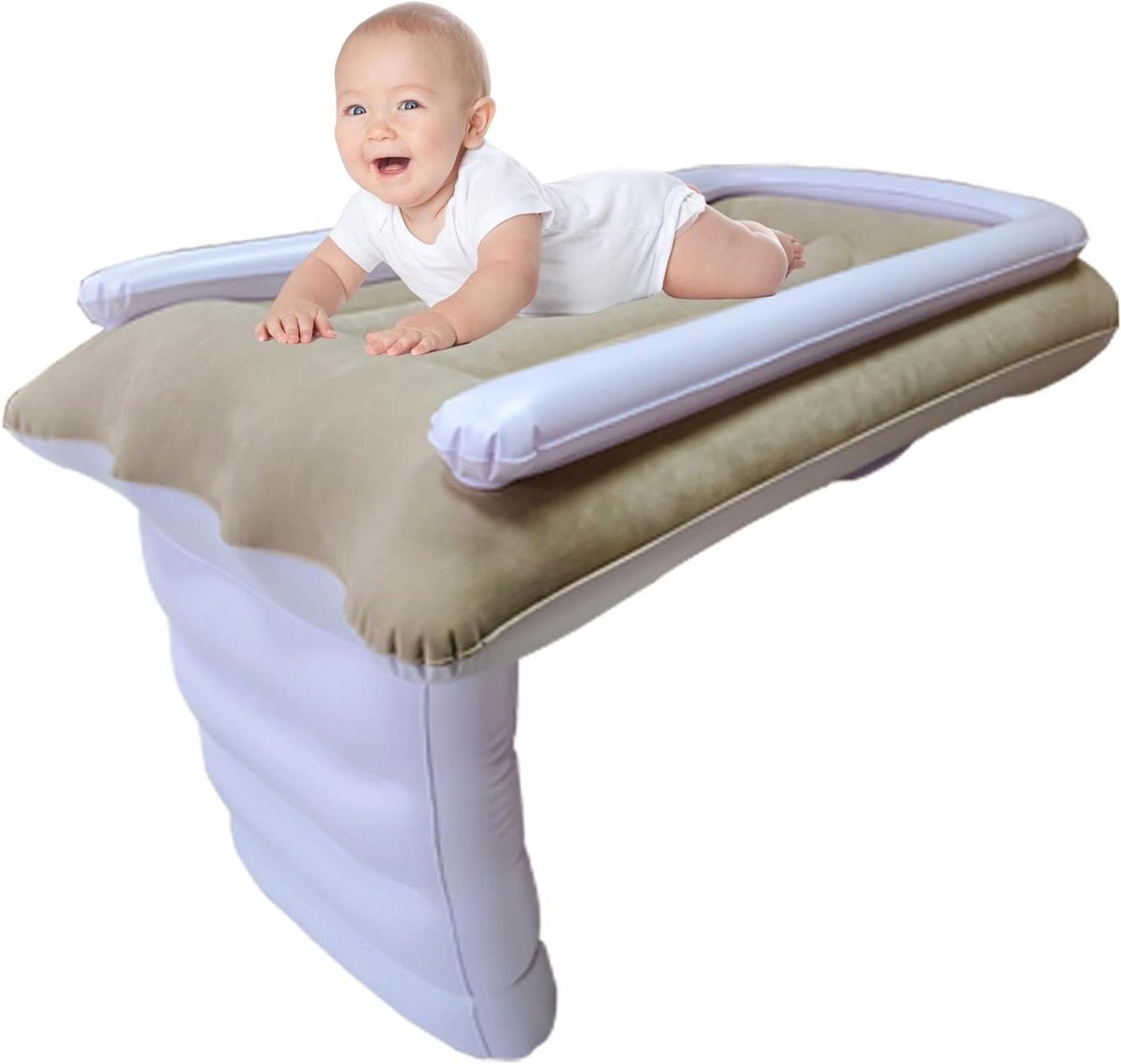 Opblaasbaar peuterbed - Kinder luchtbed - Reizen met kinderen - Verstelbare veiligheidsgordel - 82x50x65cm - Beige