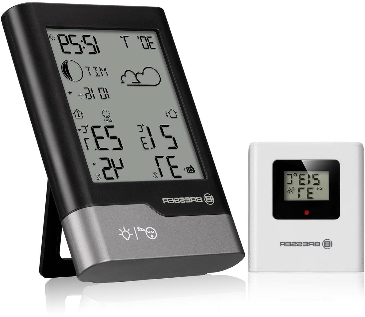 Draadloos Weerstation - Weercomputer Buitensensor - Weersvoorspelling Thuis - Vorstwaarschuwing DCF-klok - 1 Buitensensor - Zwart Grijs