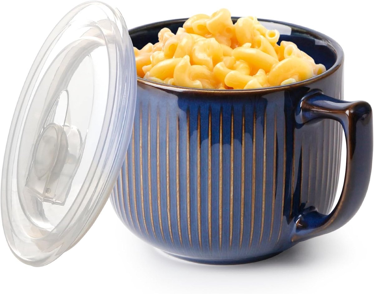 Soepkommen met Handgrepen - 900ml Magnetronbestendig met Deksel - Geschikt voor Soep, Noedels en Pap - Blauw