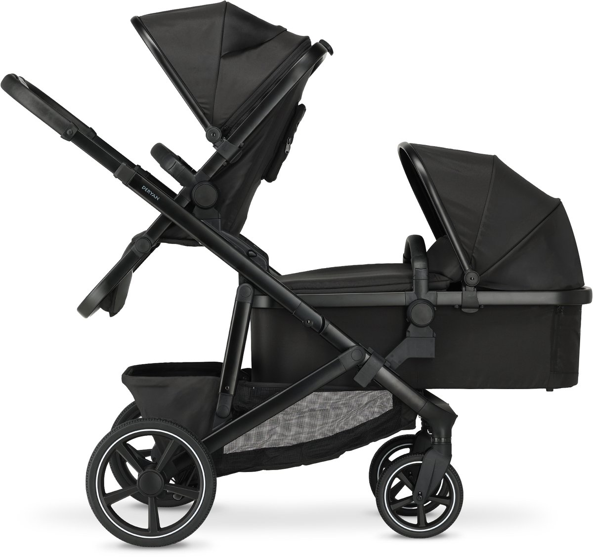 Deryan Evy V2 Kinderwagen - Duo Kinderwagen - Uitbreidbaar - Inclusief reiswieg - Zwart