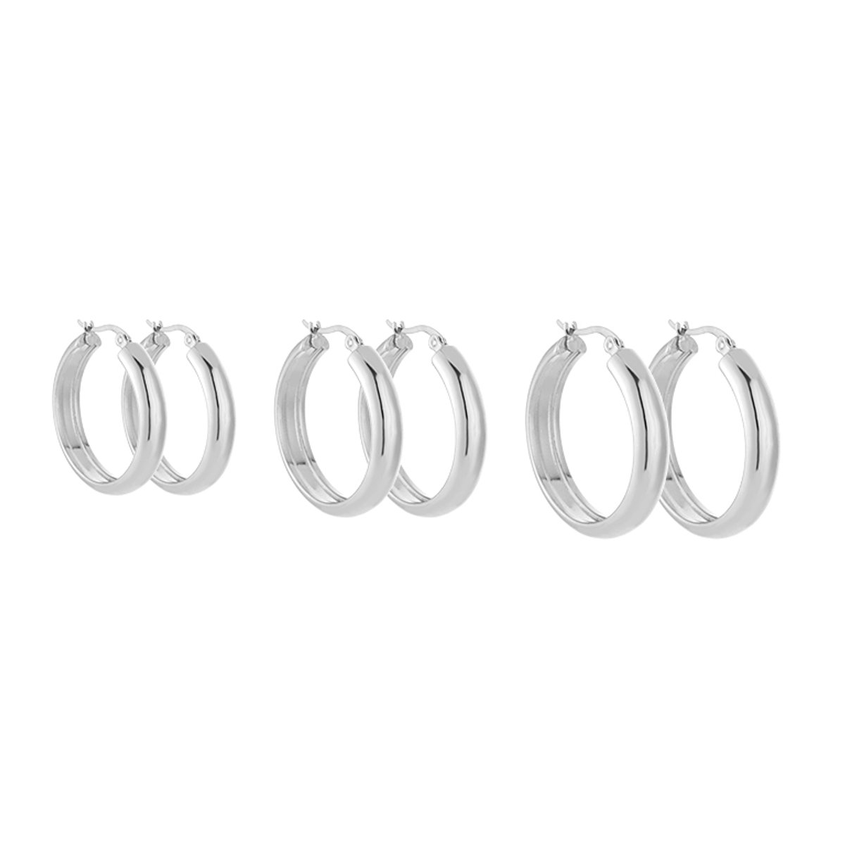 Stainless Steel Graduated Dome Statement Hoops Set – Luxe Multi-Size Oorringen Setje – RVS - Zilver