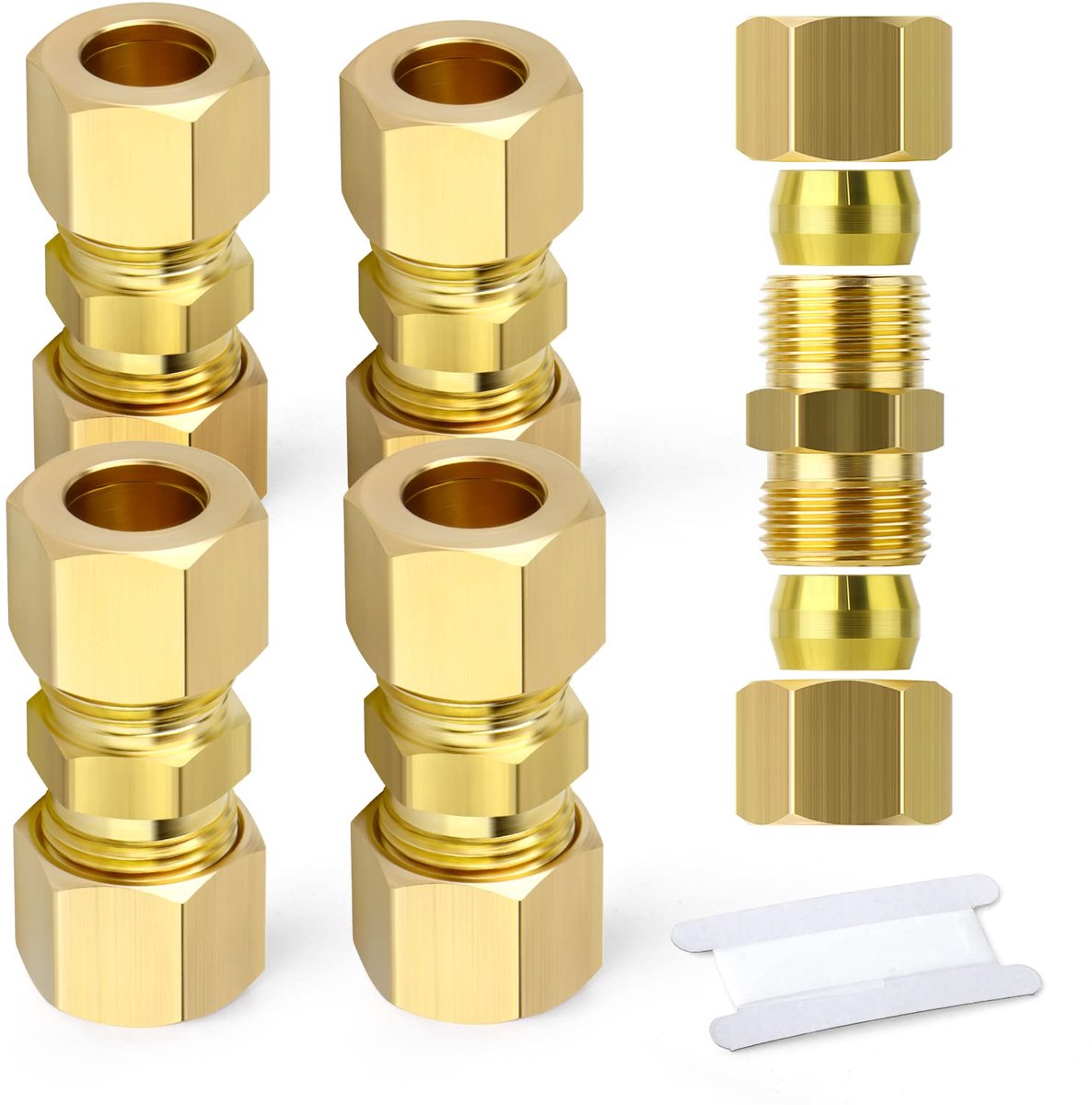 SnelShoppen - 5 stuks Messing Compressiebuis Pijpfitting 8 mm OD Vrouwelijke Compressie Koppeling Rechte Connector voor Water, Gas en Verwarming