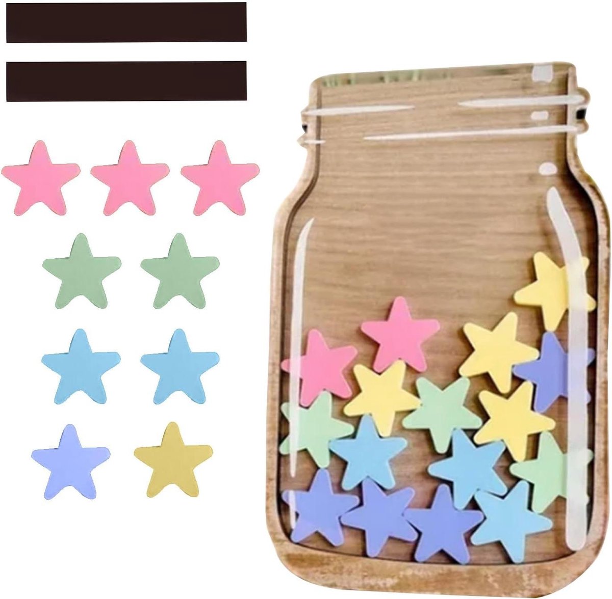 Beloningssysteem Pot - Motivatie Pot Sterren - Gedrag Trainen - Magnetische Bevestiging - 22 x 17.3 x 2.3 cm - Kleurrijk