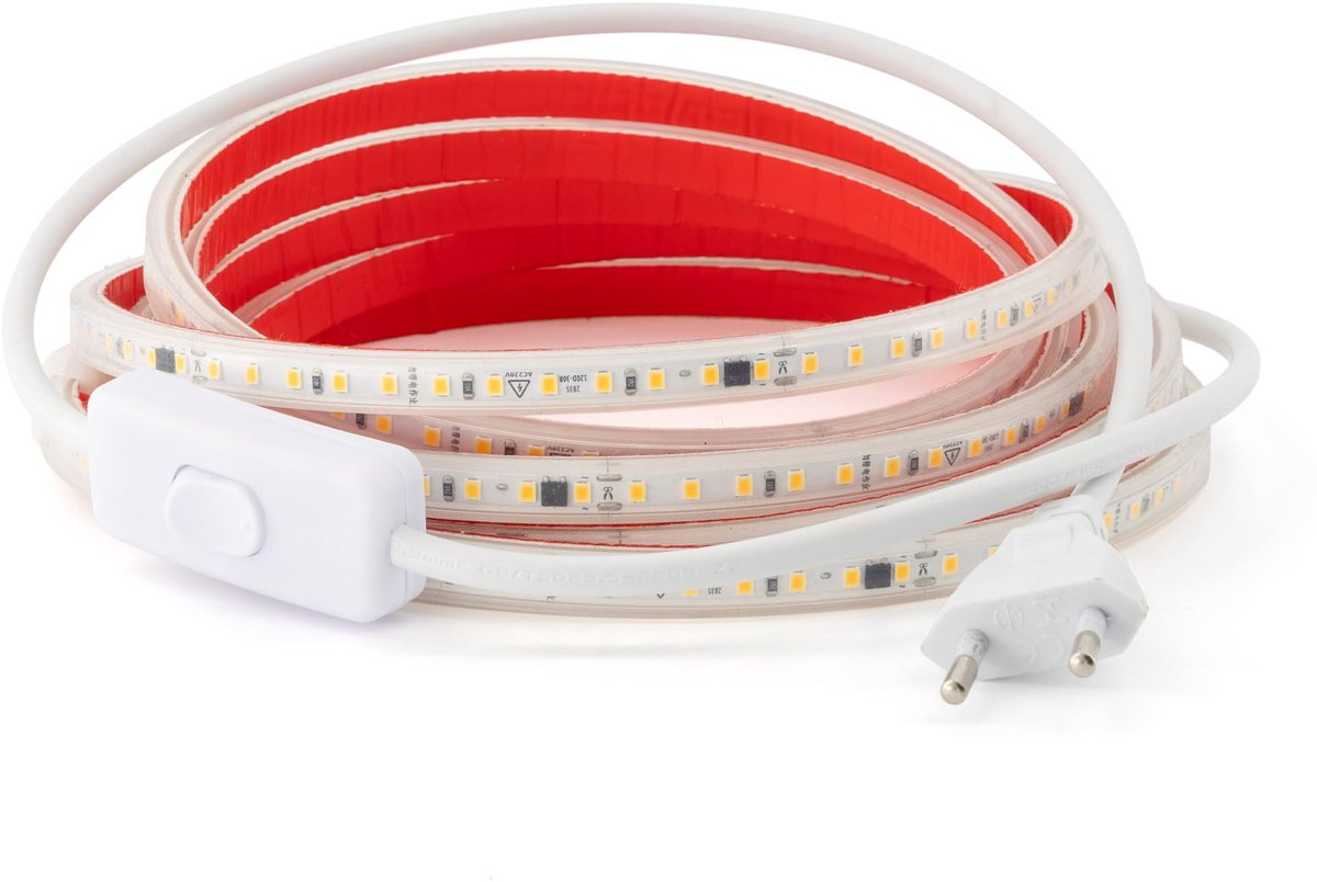 SnelShoppen - LED-strip 220V 2835 120 LED/m Hoge Helderheid, Zelfklevend met Schakelaar, Waterdicht IP67, Neutraal Wit, 8M voor Feest, Tuin, Keuken