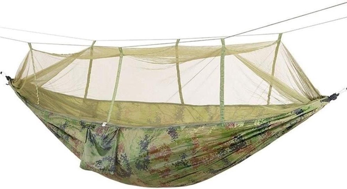 Camping Hangmat - Kampeerhangmat Buitenbed - Ontspannen Buiten - Lichtgewicht Parachute Stof - 260 x 140 cm - Legergroen