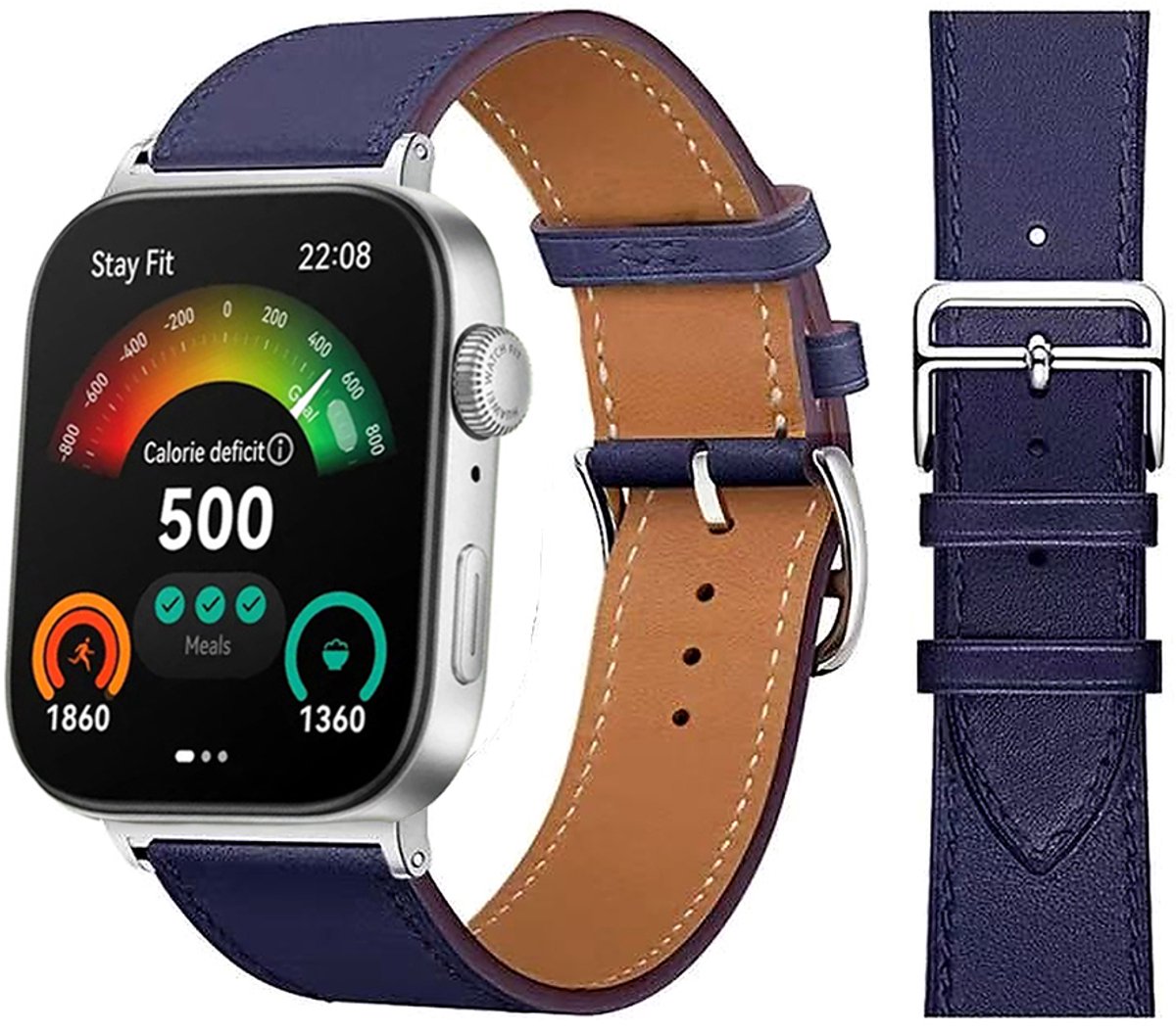 Stravo Premium Slank Leren Bandje – Geschikt voor Huawei Watch Fit 5 / Watch Fit 5 Pro / Watch Fit 4 / Watch Fit 4 Pro / Watch Fit 3 – Dun Leren Horlogebandje met RVS Gesp – Blauw