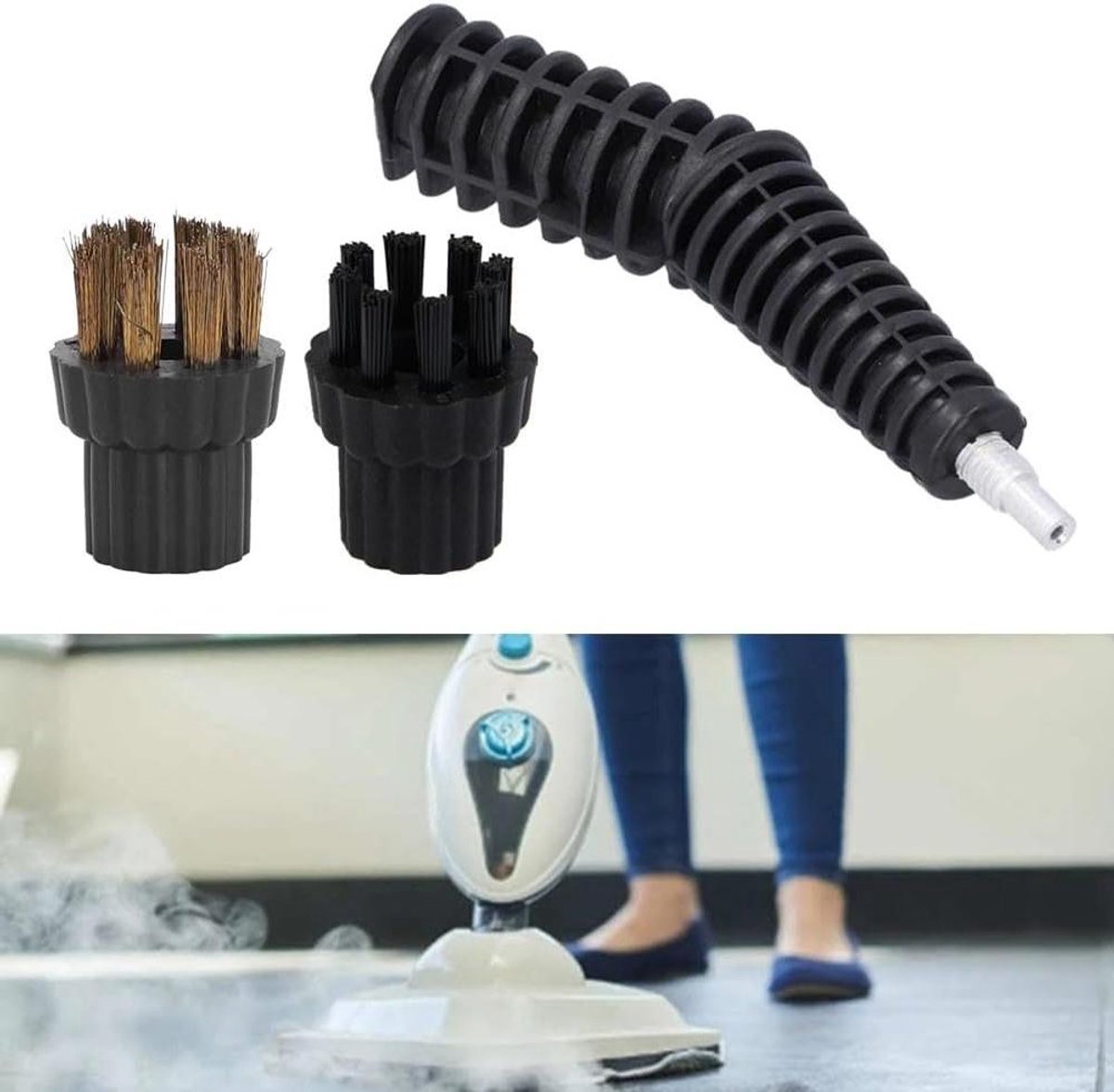 Stoomreiniger Mondstuk Connector - Verlengstuk Reiniger - Grondig Reinigen - Messing Nylon Borstels - 11x10x3 cm - Zwart