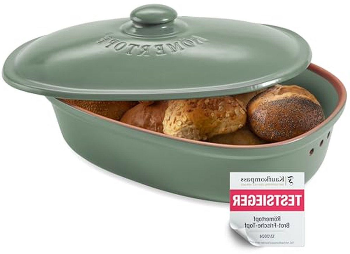 Broodtrommel Keramiek - Brood bewaren - Brood vers houden - Ademend aardewerk - 65 liter - Groen