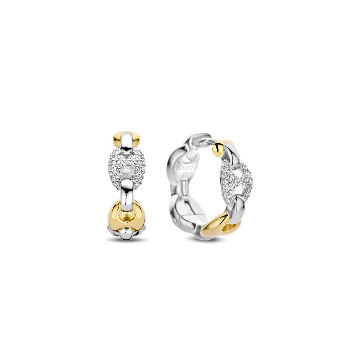 TI SENTO Dames Oorbellen - 925 zilver - Zirkonia met geel verguld - 7877ZY