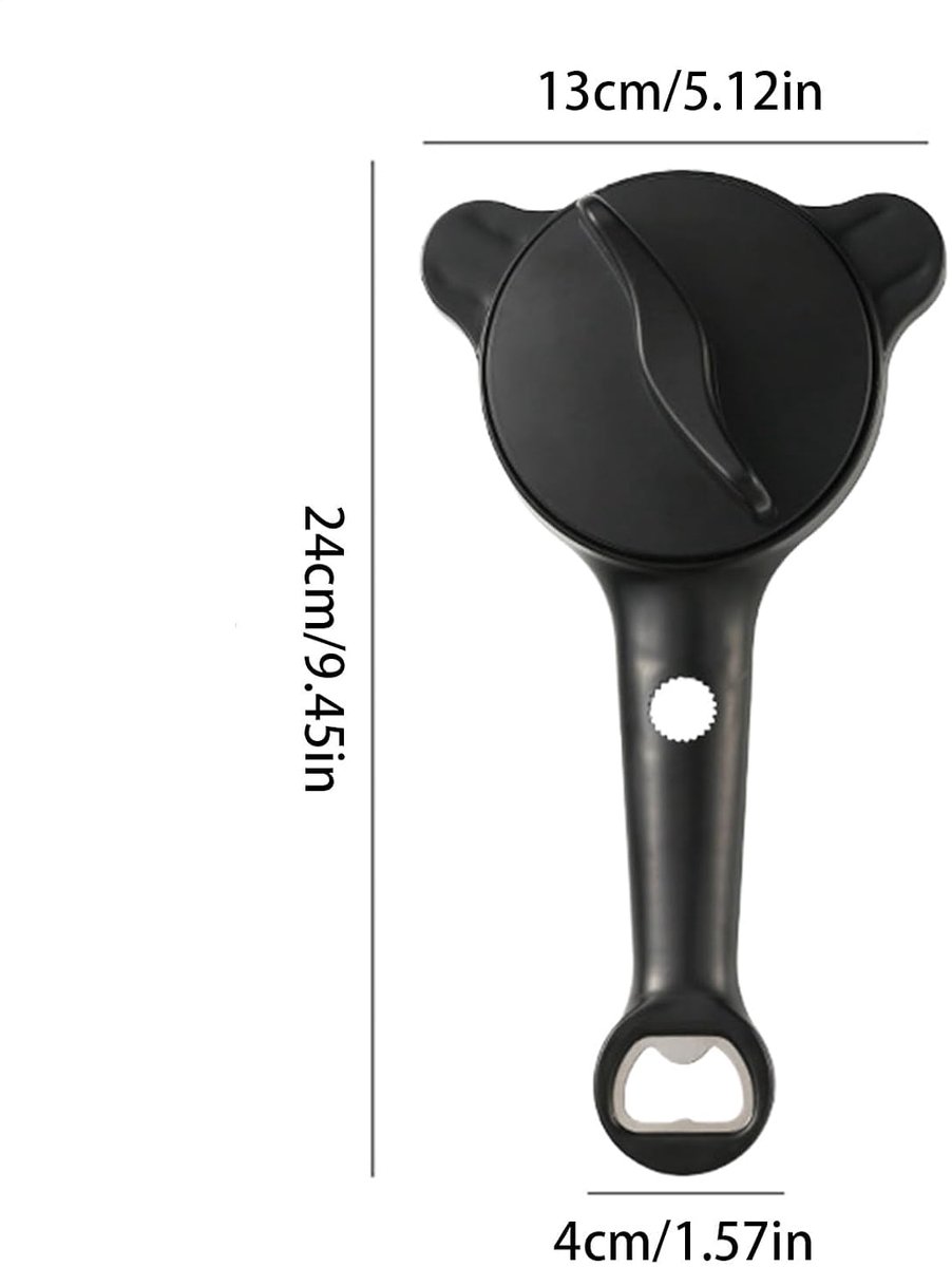 LISM-4-in-1 blikopener | Multifunctionele blikopener, Geschikt voor keukens, kamperen, bars, picknicks, restaurants, appartementen, studentenkamers (zwart)