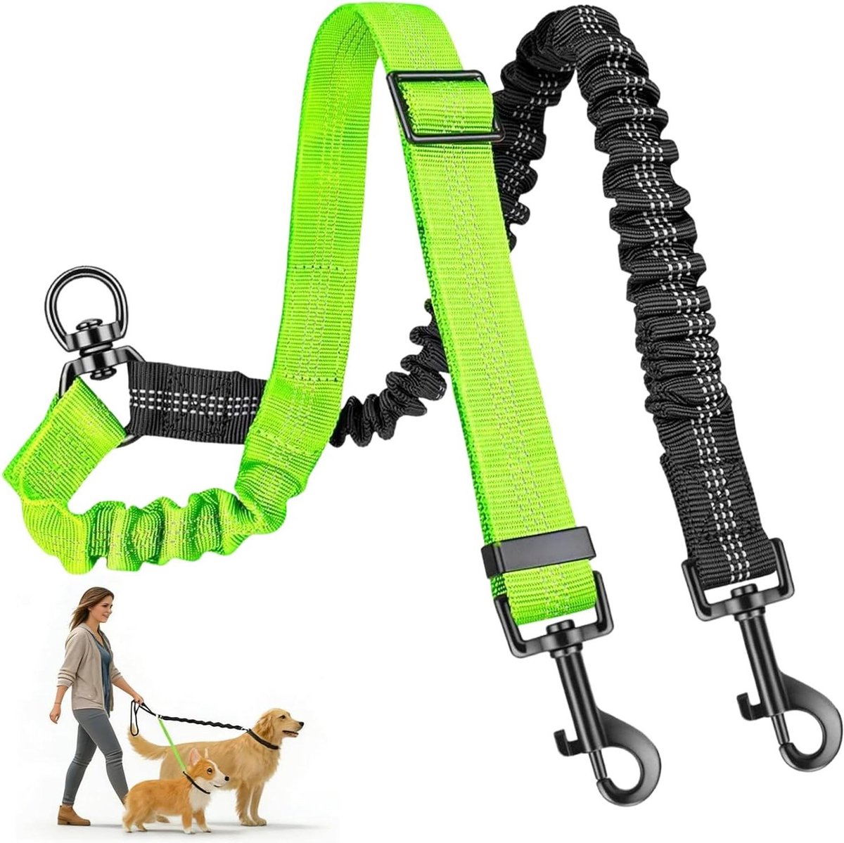 Dubbele Hondenleash - Verstelbare Hondenhalsband - Honden Training - Klitvrij Ontwerp - Verstelbaar - Zwart
