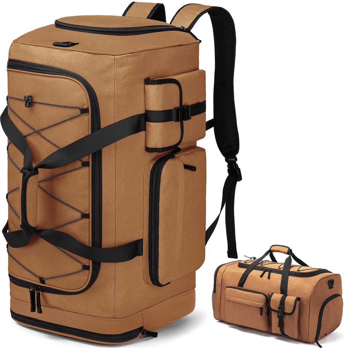 SnelShoppen - Grote sporttas voor heren, Kaki, 64x35x35 cm, Ruime sporttas, Reis- en gymtas, Duurzaam materiaal, Ideaal voor fitness, weekendje weg, e