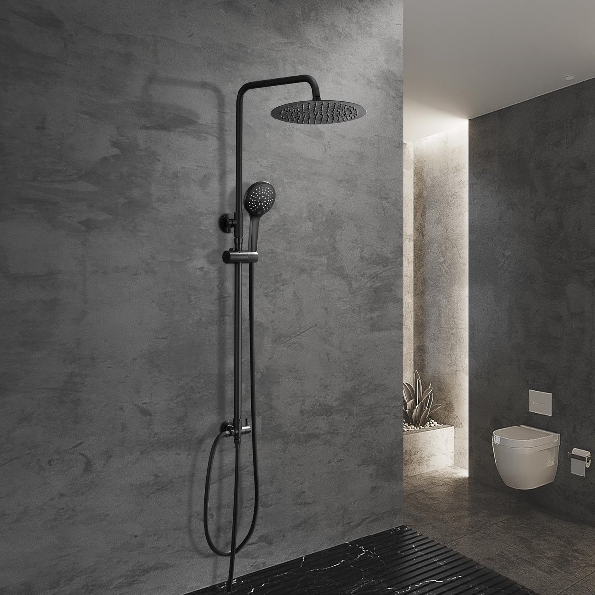 SnelShoppen - Regendouche Doucheset Douchesysteem 20 cm Douchekop van Roestvrij Staal, Zwart, Luxe Doucheset voor Badkamer, Modern Design, Makkelijk t