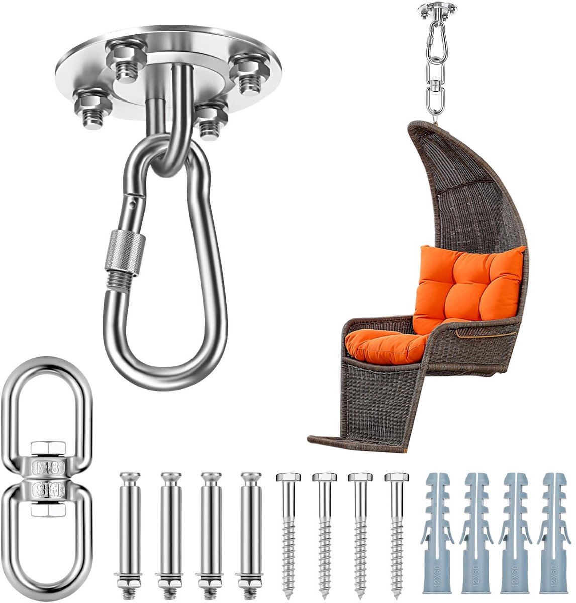 Dailygoods - Ceiling Hook voor Hangstoelen en Schommels - 360° Draaimechanisme tot 400 kg