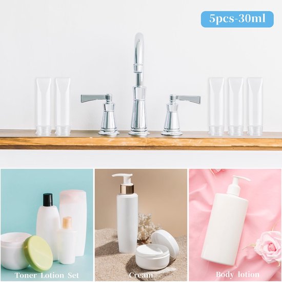 Dailygoods - Set van 5 Reisflessen - Navulbare Kunststof Tubes voor Cosmetica van Dailygoods — afbeelding 3