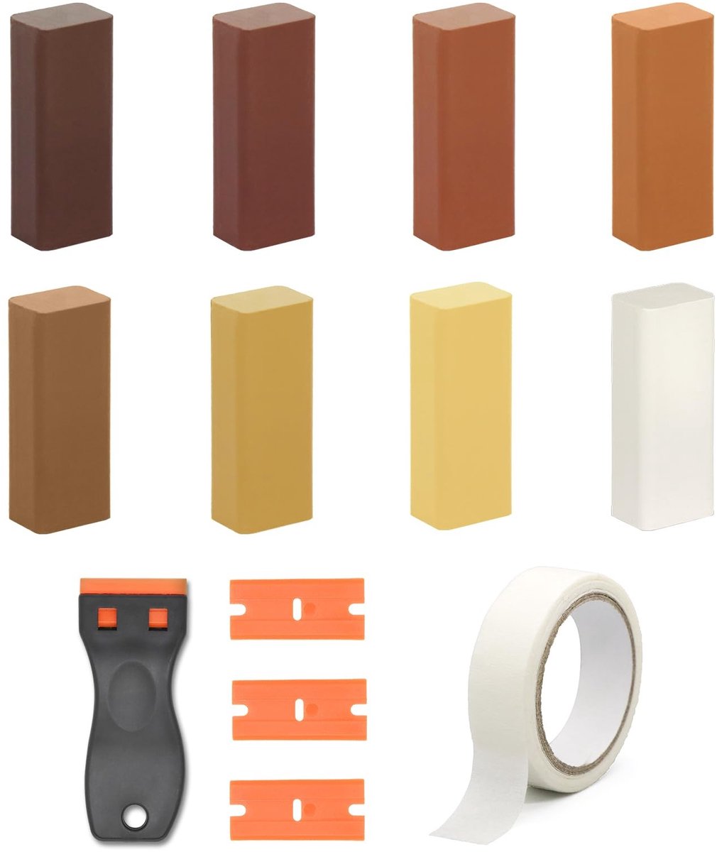 Dailygoods- Laminaat Reparatieset 8 Kleuren - Parket Reparatieset - Harde Wax - Tegelreparatieset - Krassen en Schade - Inclusief Plakband en Schraper - Vloerrenovatie