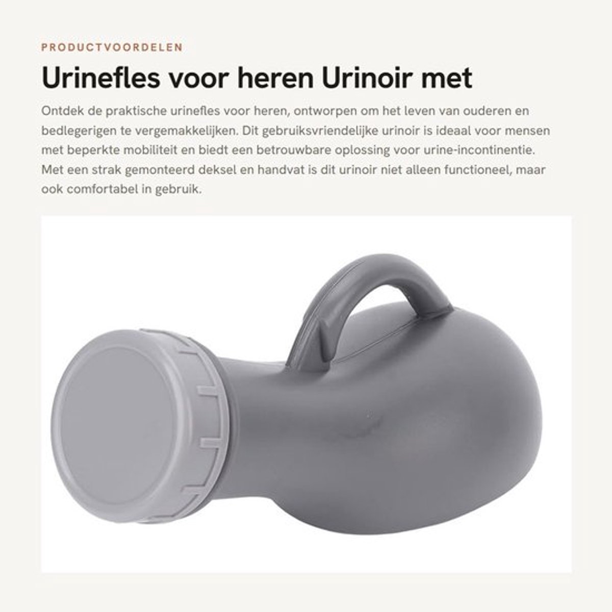 Urinefles met deksel - Urinoir voor mannen - Handvat - Kunststof - Duurzaam - Geschikt voor ouderen en bedlegerigen