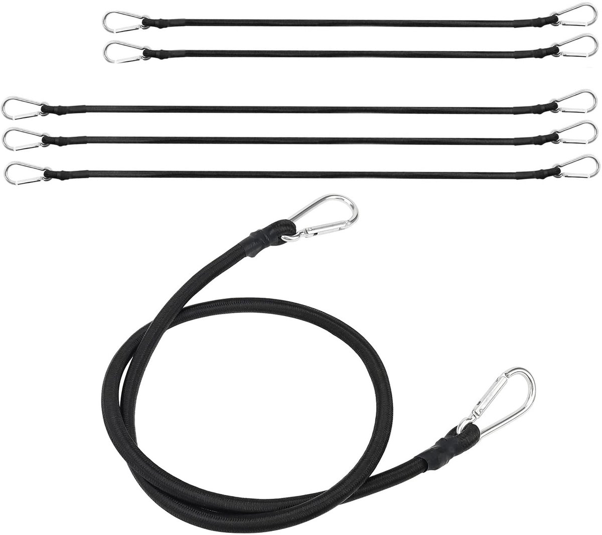Dailygoods - Set van 6 Bungeekoorden met Haken - 1m en 1,5m Bagageriemen