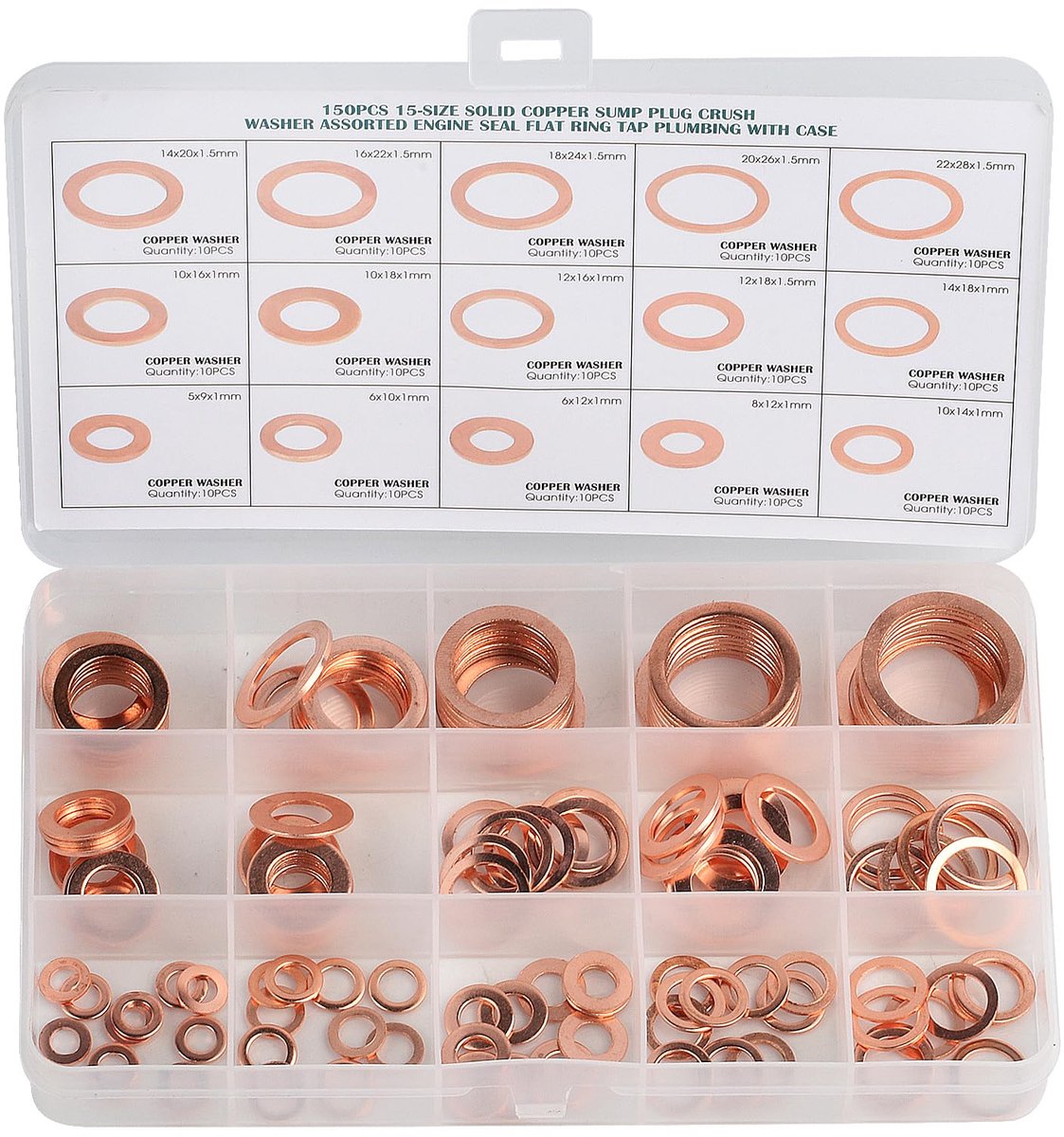 Dailygoods - Set van 150 Koperen Platte Sealing Washers voor Schroeven (M5-M22)