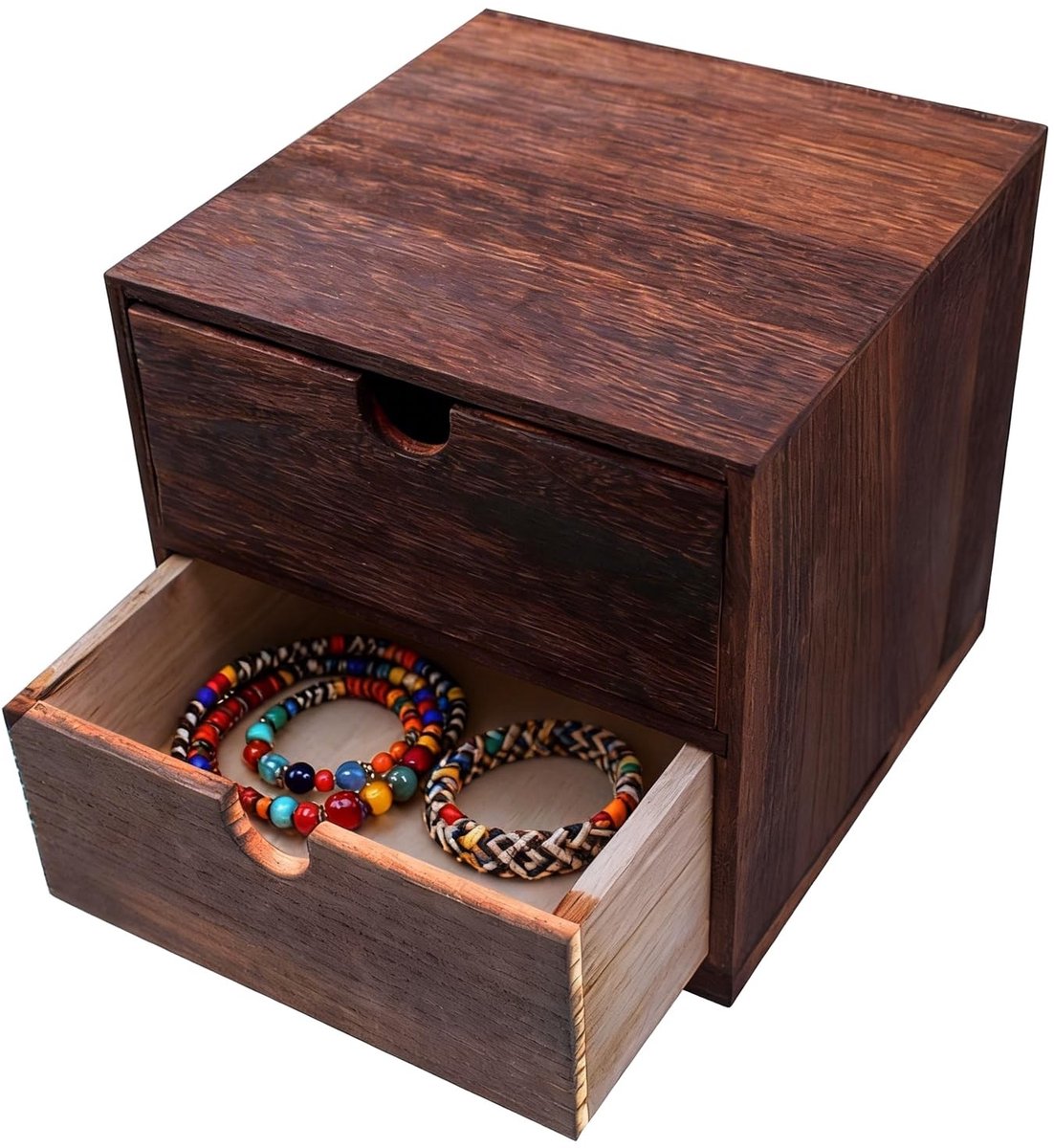 Dailygoods - Houten Ladebox met 2 Compartimenten - Vintage Bureau Organizer voor Make-up, Sieraden en Knutselbenodigdheden