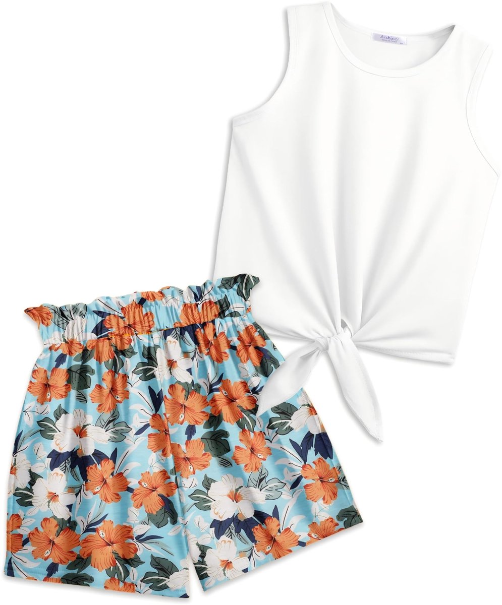 SnelShoppen - Meisjes Tanktops met Short Set - Kinder Zomer Kledingsets - Casual Mouwloos T-shirt met Shorts voor Feest, Camping en Vrije Tijd - Maat