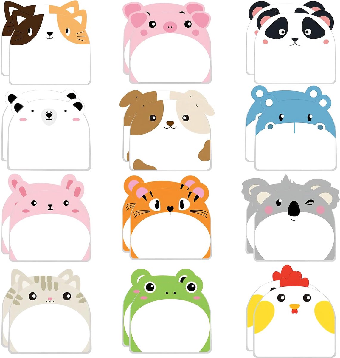 Dailygoods - 24 Dierenvormige Zelfklevende Notities voor Kinderen - Kawaii Schoolbenodigdheden