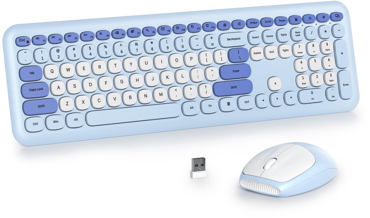 SnelShoppen - Draadloze Toetsenbord en Muisset 2.4GHz Retro Typemachine, Volledig Formaat 104 Toetsen met Stil Membraan, QWERTY US Layout, Kleur: Pro