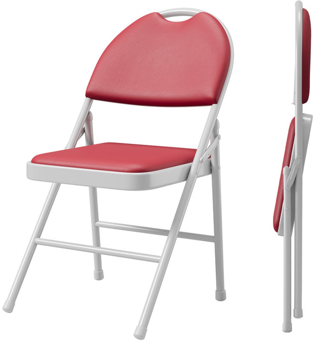 Triumpunpre Set van 2 Klapstoelen Hoge Rug - PU Leder Vouwstoelen - Opvouwbare Stoelen met Comfortabele Zitting & Stevig Metalen Frame - Extra Zitplaats voor Binnen, Feest, Eetkamer, Kantoor - 46x41x89 cm - Rood