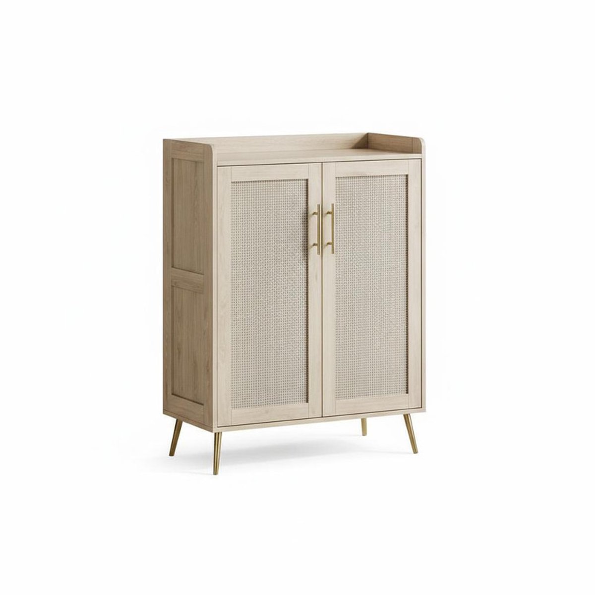 Triumpunpre Rieten Opbergkast met Dubbele Deuren - 5-Laags Sideboard Dressoir voor Woonkamer Slaapkamer Hal - Buffetkast met Rotan Design - 79x35x103 cm - Naturel Hout