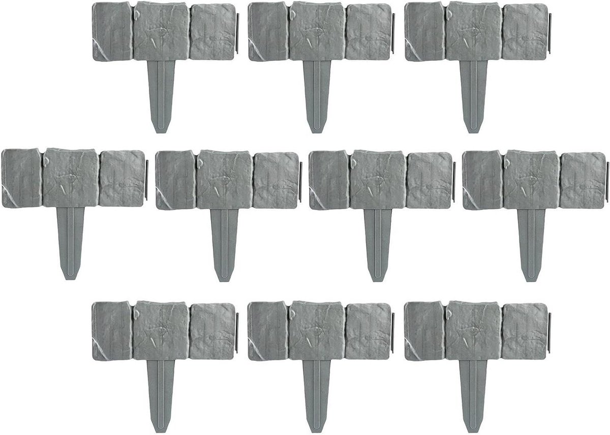 Kunststenen Borderrand - Tuinpanel Set - Landschap Indelen - Graafvrije Installatie - 10 Stuks - Grijs