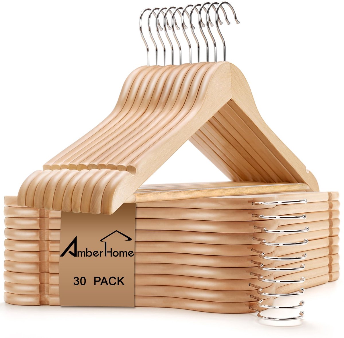 SnelShoppen - 30 stuks Houten Kleerhangers, Natuurlijke Houten Kledinghangers, Duurzaam en Sterk, Perfect voor Kleding, Voor Thuis en Professioneel Ge