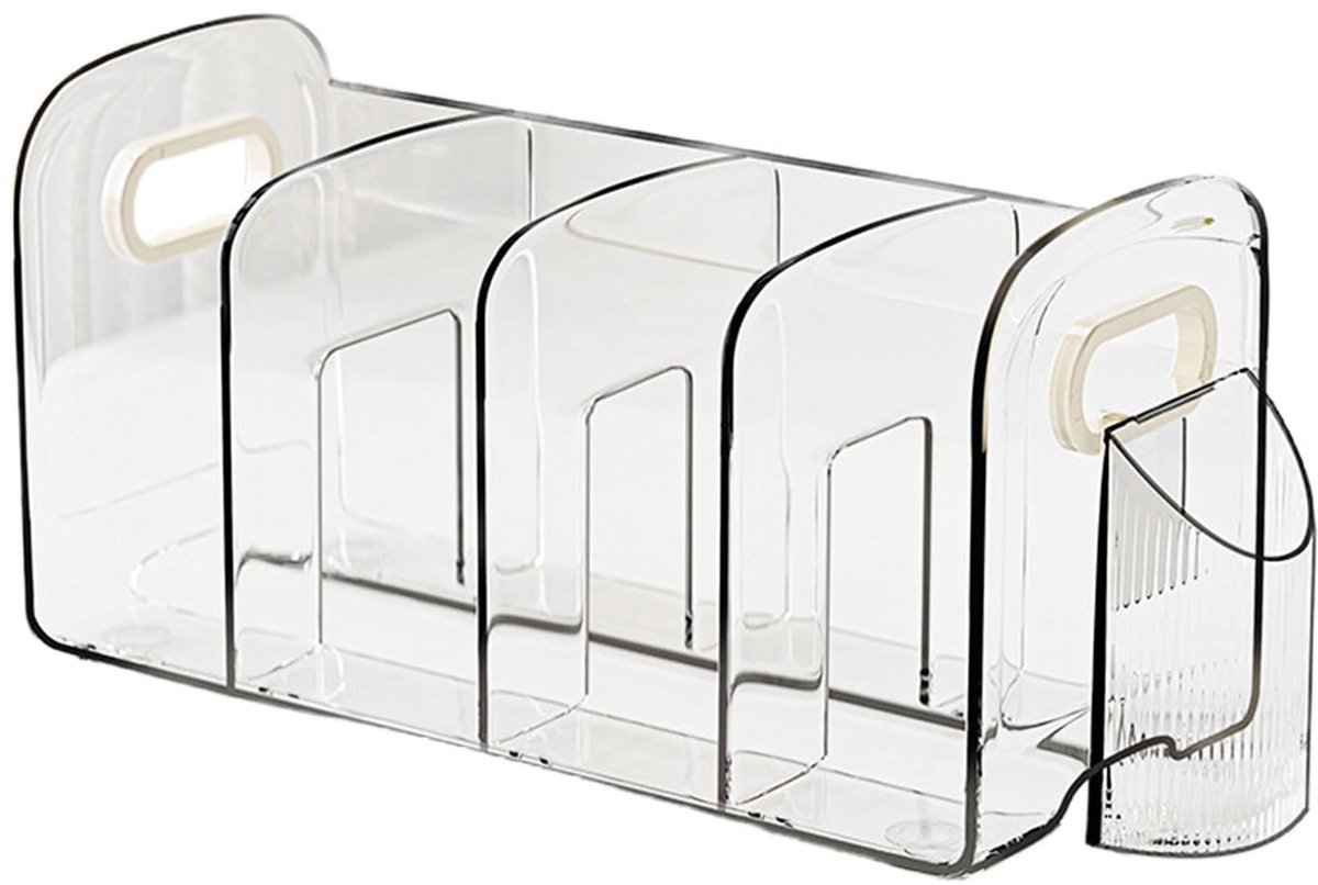 Grote Bureau Organizer van Acryl - 4 Vakken Documentenhouder met Pennenhouder - Transparante Boekenhouder voor School Kantoor en Thuis - Ruimtebesparend Bureau Opbergrek - 15 x 32 x 14 cm