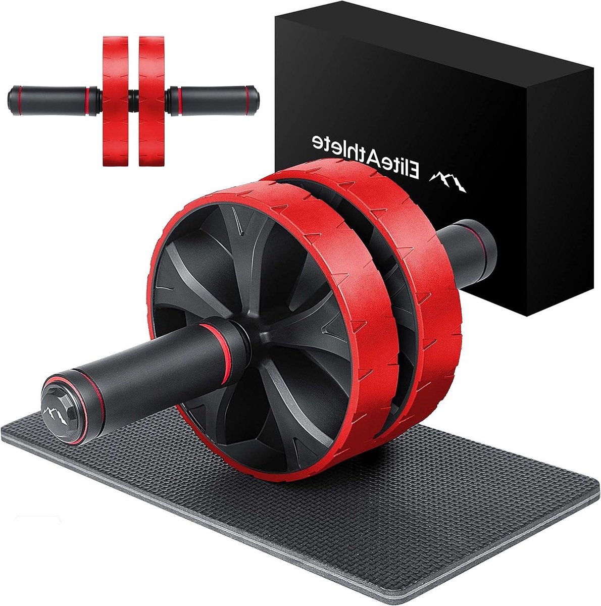 Buikspiertrainer Roller - Buiktrainer Fitnesswiel - Thuis Sporten - Dubbele Wiel Stabiliteit - 32 x 3 x 17 cm - Rood