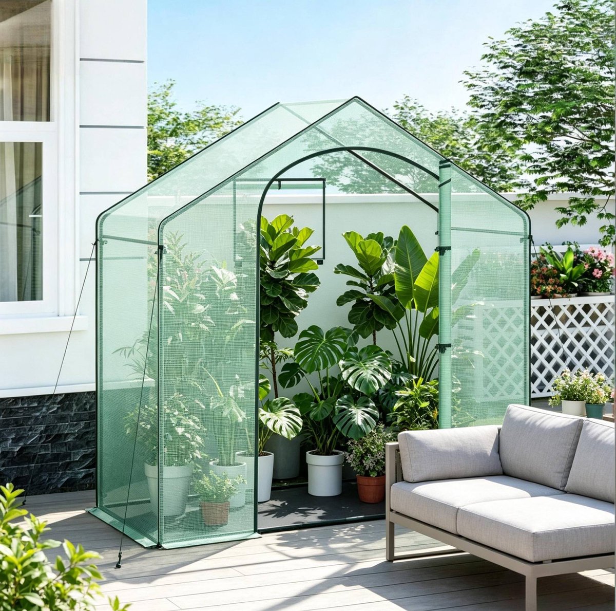 FloraGrace Foliekas – 200x80x200 Cm – Met Oprolbaar Raam En Ritssluiting – Staal En Polyetheen – Groen – Voor Balkon Terras En Tuin