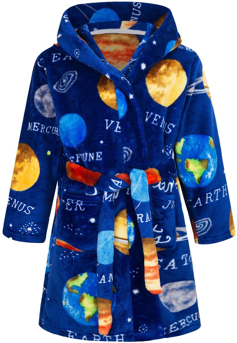 SnelShoppen - FILOWA Badjas met Capuchon Kinderen Jongens Flanel Badjas Douche Warm Fleece Zachte Pyjama Lange Nachtkleding Cartoon Print voor Kindere