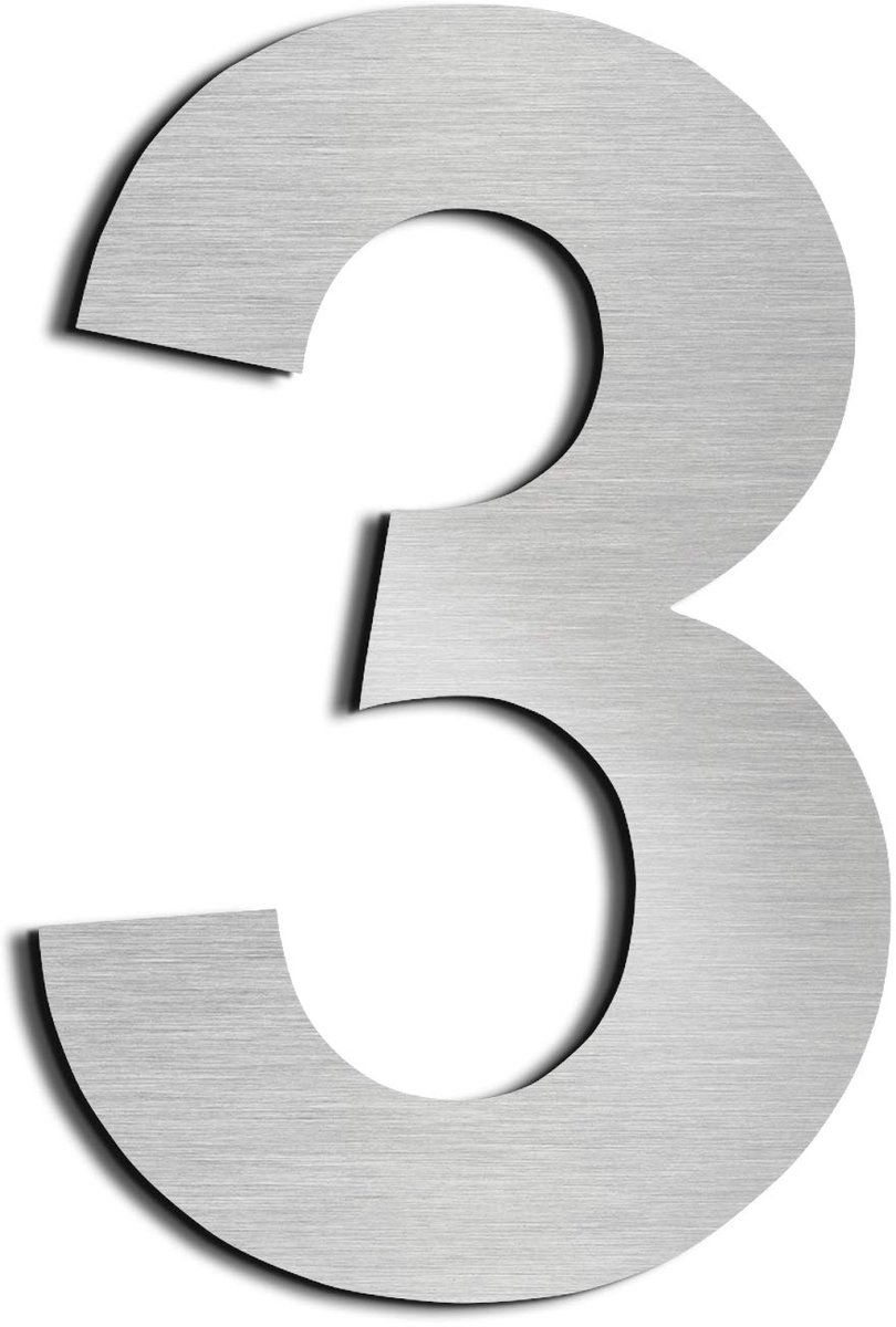 Dailygoods - 6in Zelfklevende Huisnummer - Massief Roestvrij Staal (Nummer 3)