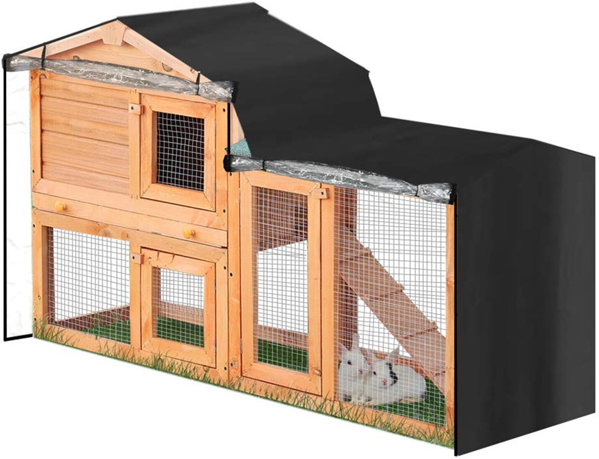 Dailygoods- Hoes voor Konijnenhok - Dubbellaagse Thermische Hoes - 180 x 52 x 86 cm - Bescherming tegen Slecht Weer - Inclusief Opbergtas - Puntvenster - Konijnenhokhoes