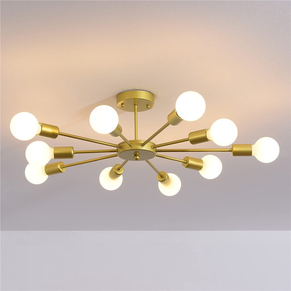 Dailygoods- Plafondlamp 10-lichts E27-fitting - Gouden Kroonluchter - Industrieel/Vintage - Lichtgewicht Aluminium - Stevig IJzeren Chassis - 3600 lm Verlichting