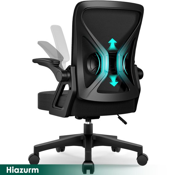 Hiaonyx Bureaustoel - Ergonomische bureaustoel - bureaustoelen voor volwassenen - Opklapbare armleuningen - Lendensteun - Verdikt en verbreed zitkussen - Zwart