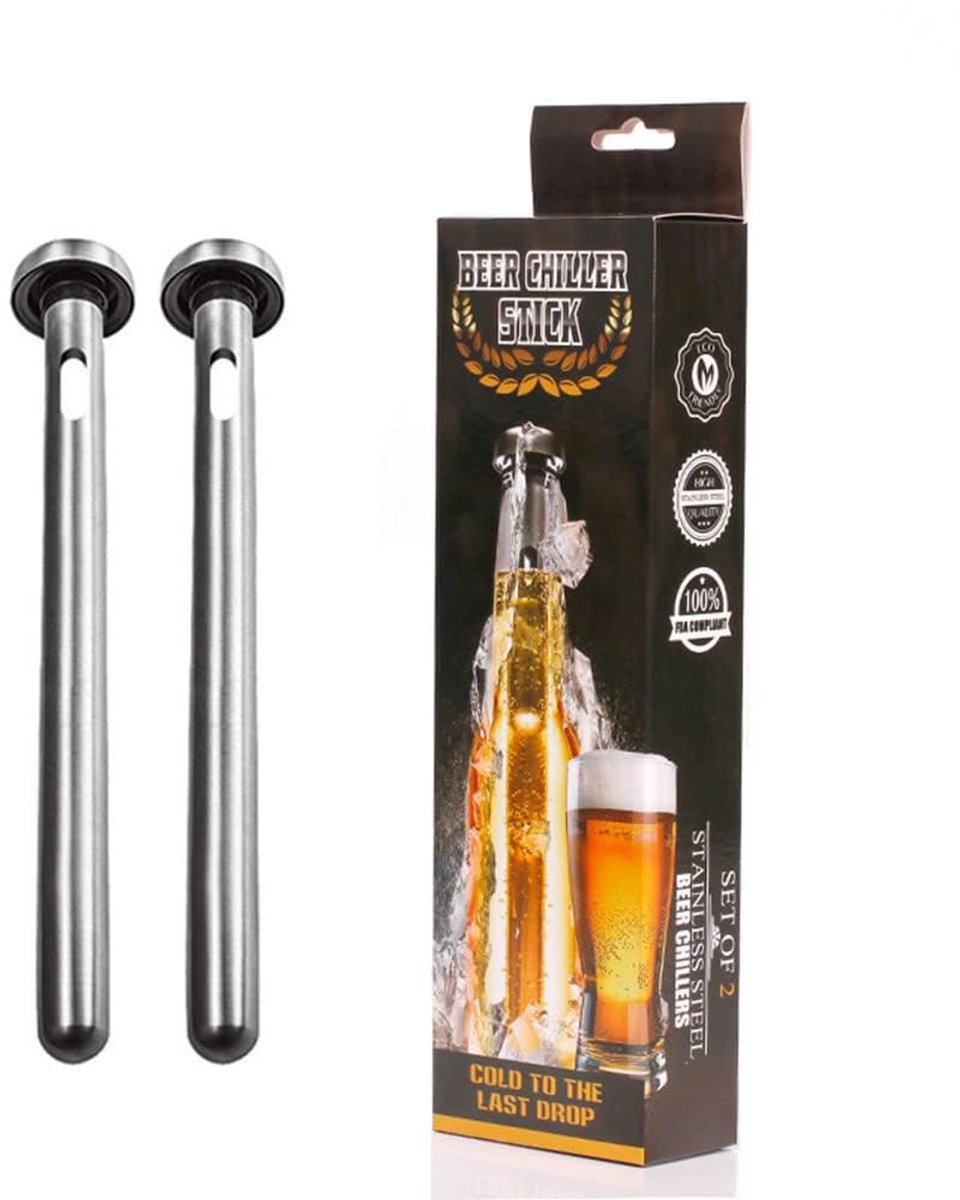 SnelShoppen - Bierkoelstokjes voor flessen, roestvrijstalen koelsticks, 2 stuks, ideaal voor mannen, bierliefhebbers, drankjes koud houden, perfect vo