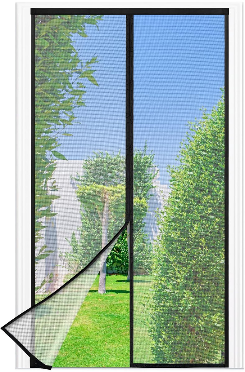 SnelShoppen - Vliegengaas voor Balkondeur Magnetisch 100x210 cm - Insectenbescherming zonder Boren - Dikkere Magneten - Vliegenhordeuren met Klittenba
