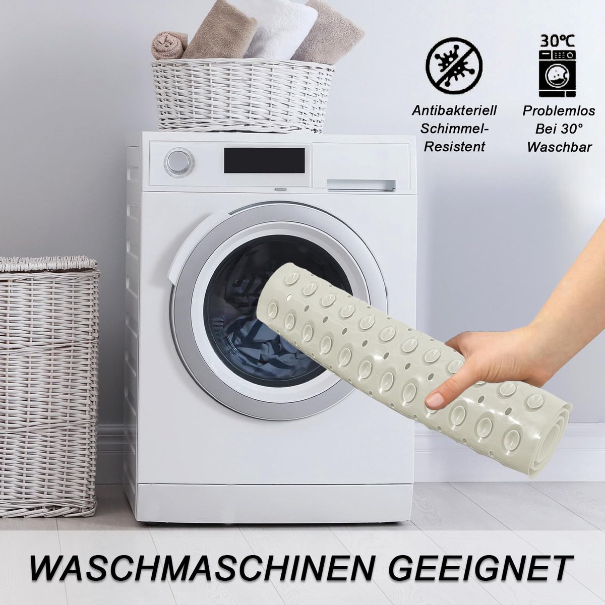 SnelShoppen - Douchemat Antislip 80x80 cm met Zuignappen en Afvoergaten - Kaki PVC Vierkant - Wasbaar en Machinewasbaar voor Douche en Sauna