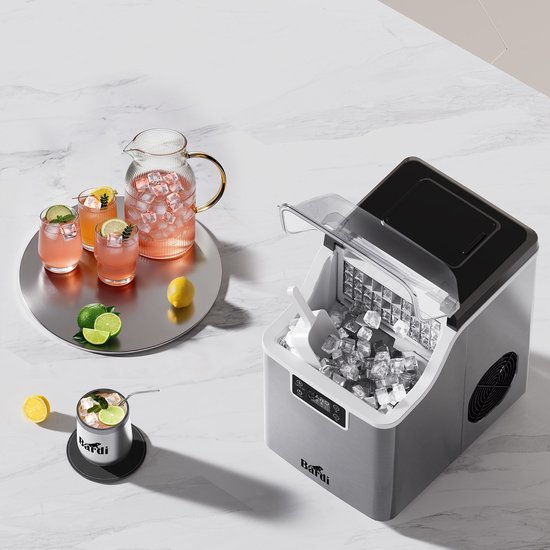 Bardi 3,2L Deluxe IJsblokjesmachine - Vierkante IJsblokmaker - LCD Display - 20Kg/24 uur. inclusief Thermosbeker en IJsschep- RVS met citruspers ZWART van Bardi — afbeelding 2