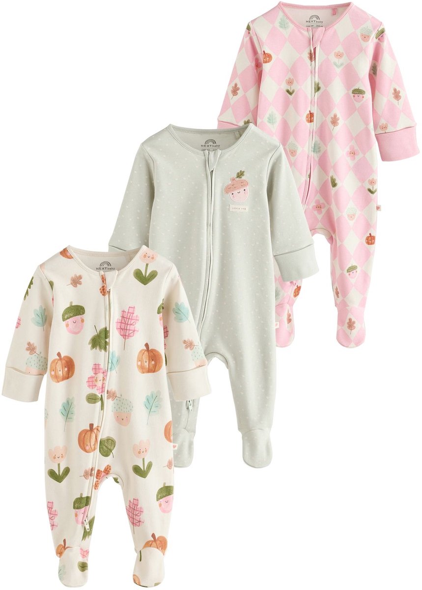 Next - Meisjes - Set van 3 babypyjama's met tweewegritssluiting - Roze