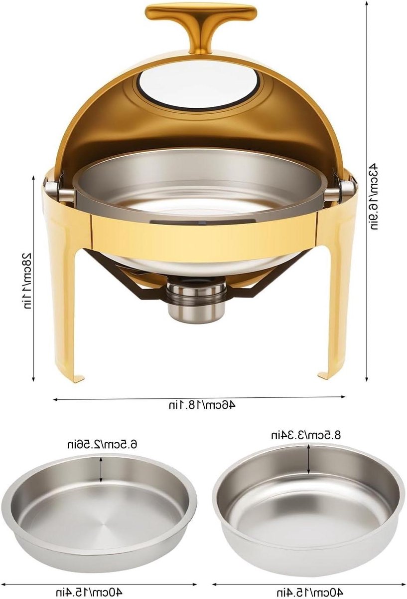 Buffet warmer - Chafing dish Voedselwarmer - Buffetten serveren - Transparant deksel - 6 liter - Goud