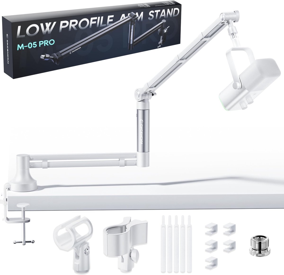 SnelShoppen - Microfoonarm 360° Draaibaar voor Microfoons, Microfoonstandaard met Microfoonclip 3/8" tot 5/8", Wit, Geschikt voor Diverse Microfoons z