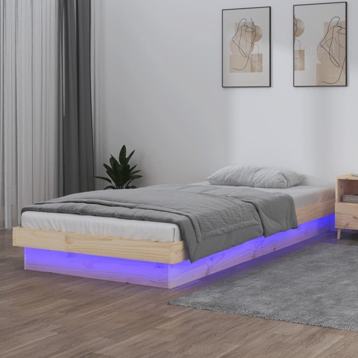 Houten Bedframe - Slaapkamer Meubel - Ontspannen en Rusten - Met LED Verlichting - 90x190 cm - Bruin