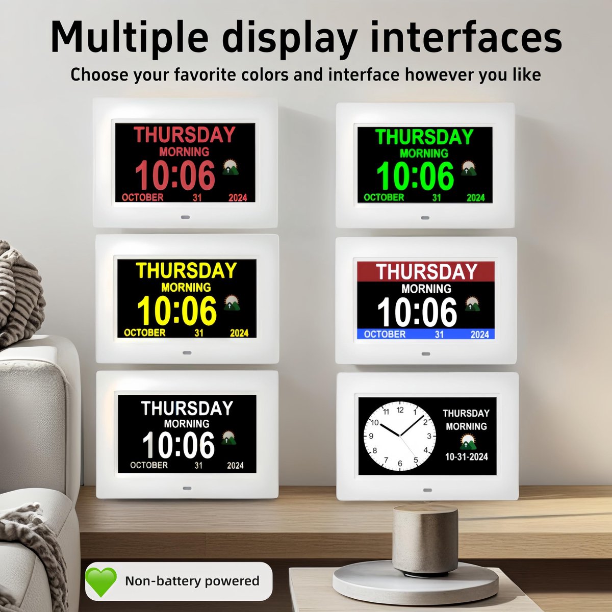SnelShoppen - Grote digitale klok, wandklok met tijd en alarm, digitale wekker voor ouderen, dementieklok met kalender, wit, voor senioren en Alzheime