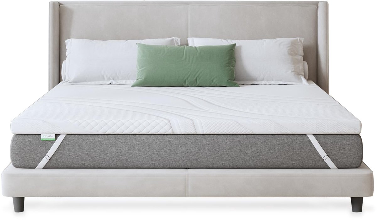 SnelShoppen - Topper 180x200 cm, Traagschuim en Bamboevezel, 5 cm Dikte, Ventilerend, Luchtdoorlatend, Ondersteuning en Antislipband