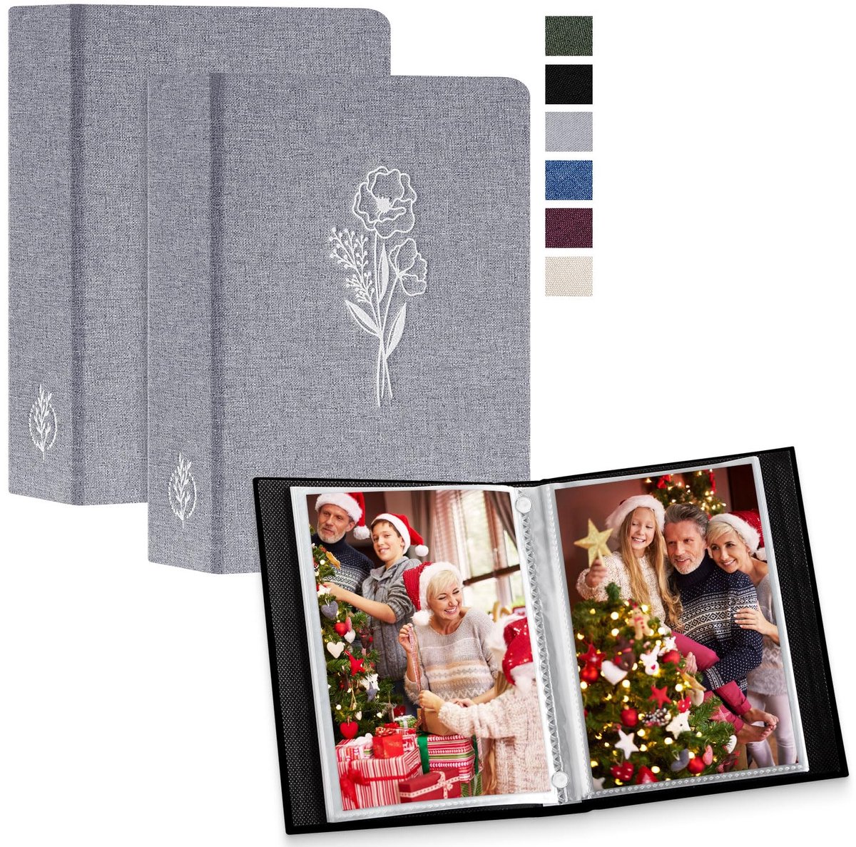 SnelShoppen - Fotoalbum 13 x 18 cm, 100 stuks, 2 verpakkingen, klein linnen insteekalbum voor portretfoto's, grijs voor feesten en herinneringen